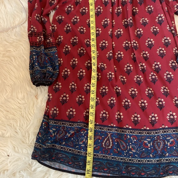 Flying Tomato Burgundy Blue Floral Belted Dress Flowing Size Medium - Picture 7 of 7